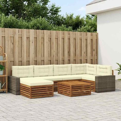 vidaXL Outdoor-Sofagarnitur mit Kissen 7 pcs Natur und Creme (1/5)