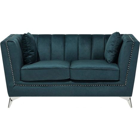 Sofá 2 plazas tapizado azul/verde acabado con clavos acolchado Gaula