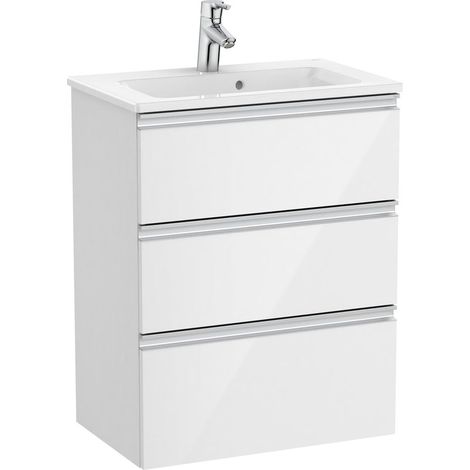 Pack Unik meuble bas compact 3 tiroirs + lavabo THE GAP - ROCA Couleur : Blanc brillant - Dimensions : 605x380x759 mm (1/3)