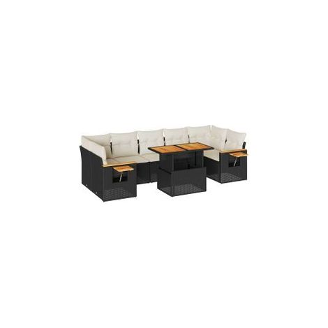 Salon de jardin avec coussins 8 pcs noir résine tressée acacia (1/5)