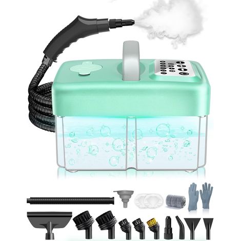 Nettoyeur Vapeur Portable - 2500W, 6 Niveaux de Réglage, Réservoir D'eau 1,6L, 120 °C Vapeur, Chauffage en 15s,Portable avec 10 Accessoires, Nettoyage des Canapé,Sol,Vitre,Matelas,Vert (1/5)