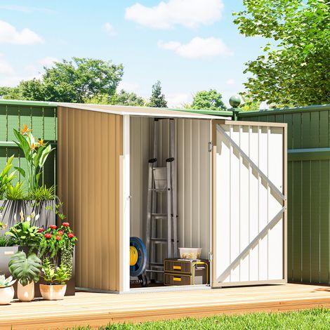 Caseta de herramientas de jardín de acero galvanizado con puerta abatible, 100x104x160 cm, amarilla