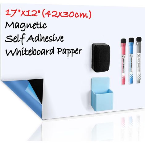 Tableau Blanc Magnétique A3 Effaçable à Sec Auto Adhésif sur Surfaces Lisses, Nouvelle Technologie Antitache, Maison Cuisine Réfrigérateur Liste de Courses et Tableau d’Affichage, 3 Stylos (1/5)