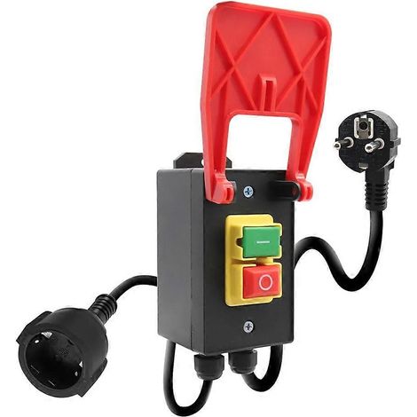 Interrupteur d'arrêt d'urgence monophasé 18A 150cm, compatible avec les fraiseuses et autres équipements domestiques, d'atelier et de bricolage, prise standard européenne. (1/5)