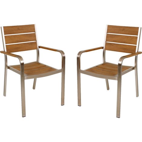 Stapelstuhl 2er Set Aluminium GARDA-120 in Teak-Optik, B/H/T: ca. 55/85/60 cm (1/2)