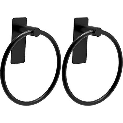 Anneau porte-serviettes adhésif, porte-serviettes à mains adhésif, anneaux porte-serviettes ronds auto-adhésifs pour salle de bain, noir, lot de 2 (1/5)