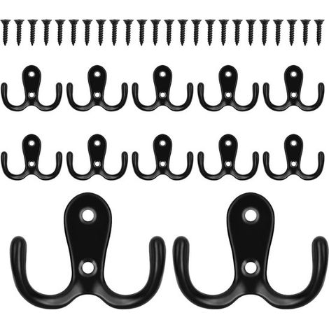 Patères doubles et patères - pour la maison Patère en métal Crochet mural noir Patère Fourni - avec 24 vis - 12 pièces (1/5)
