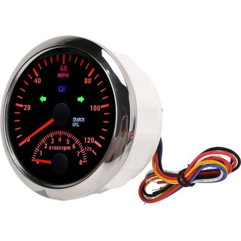 Compteur de vitesse GPS 85 mm, 3 3/8 pouces, plage 0-125 mph, résistant à l'eau, DC9-32V, convient aux bateaux, yachts, motos, véhicules tout-terrain et véhicules de construction, cadran noir. (1/5)