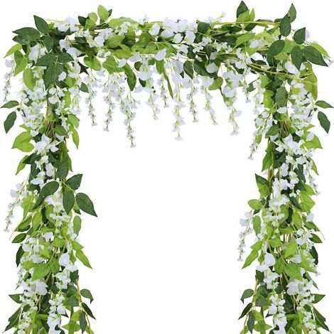 2 guirlandes de fleurs artificielles blanches en forme de glycine.-AquaForge (1/5)
