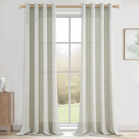 Rideaux Voilage Lin Naturel Translucide à Oeillets, Lot de 2 Rideau Voilage en Lin Rustiques pour Salon Chambre Porte Fenetre Baie Vitrée Salle à Manger Rideau Voile Élégant, 140x245 CM (1/5)
