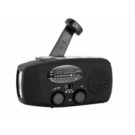 Radio Solaire Portable, Main Manivelle Self Powered AM/FM/NOAA Radio, Dynamo Météo Radio Appareil d'urgence avec 3-LED Lampe de Poche et Chargeur de Téléphone pour Randonnée Camping (1/5)