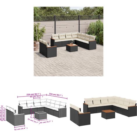 10-tlg. Garten-Sofagarnitur mit Kissen Schwarz Poly Rattan - Gartenmöbel Set - Esszimmergarnitur - Outdoor Möbel - Lounge Sofa - Rattan Gartenmöbel - Home & Living (1/3)
