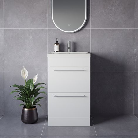 Napoli 390 Gloss White 500mm 2 Drawer Vanity Unit with Glide Basin - 500mm - Chrome 320mm Handle