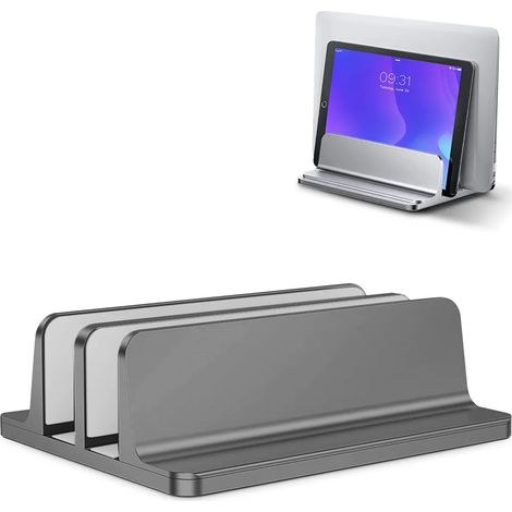 Support vertical pour ordinateur portable, double réglage, 4 emplacements, support pour ordinateur portable, gris (1/5)