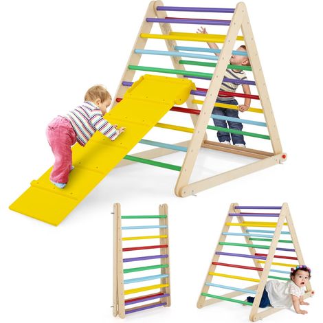 Échelle d'escalade triangulaire 120 x 71 x 110 cm 2 en 1 design pliant pour enfants en bois coloré