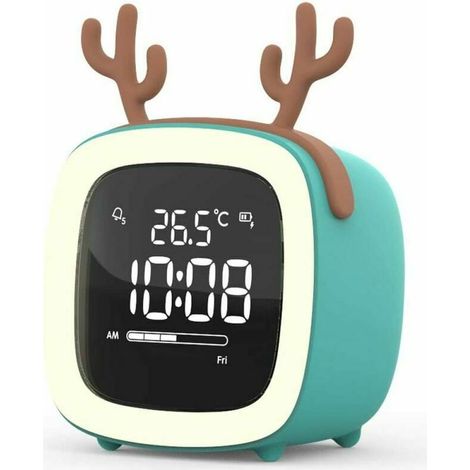 Réveil Mignon Bleu Cerf Dessin Animé pour Enfants Étudiants - Horloge personnalisée avec charge électronique - Fonction réveil et veilleuse (1/4)