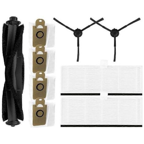 Pi��ces de rechange pour aspirateur robot Neabot NOMO N2 : brosse principale, brosse lat��rale, filtre HEPA et chiffon de nettoyage.