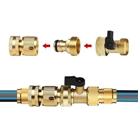 Connecteur Rapide pour Tuyau d\'arrosage avec vanne d\'arrêt, raccords à Connexion Rapide 3/4" avec vanne à Bille, adaptateurs à Connexion Facile et à dégagement Rapide (1/3)