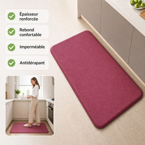 Tapis de Cuisine Anti-fatigue 45 x 75 cm PVC Rose - Tapis de Sol Etanche Anti-derapant Coussin (1/5)
