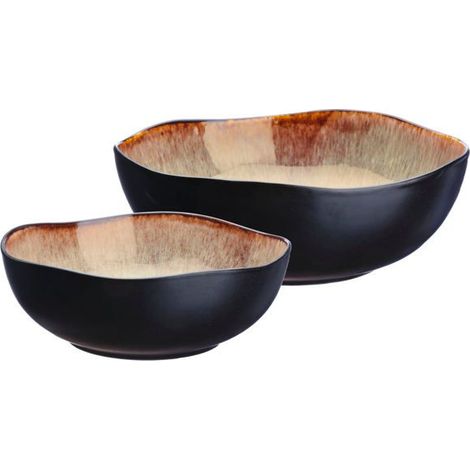 2 saladiers IRIS Ø24 cm, Ø28,5 cm — céramique émaillée réactive, finition marron sauvage, pour salades chaudes/froides et présentation conviviale (1/5)