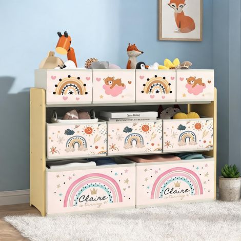 Meuble de rangement enfant 3 niveaux 9 bacs MDF jaune galben (1/5)