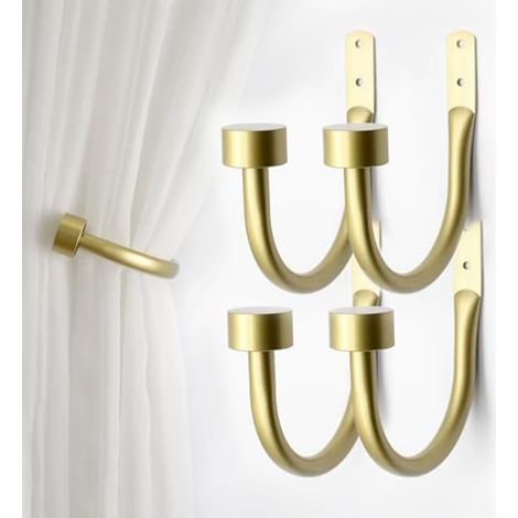 Lot de 4 embrasses de rideaux, supports de rideaux muraux, crochets pour rideaux, embrasses de rideaux pour chambre à coucher, salon, doré (1/5)