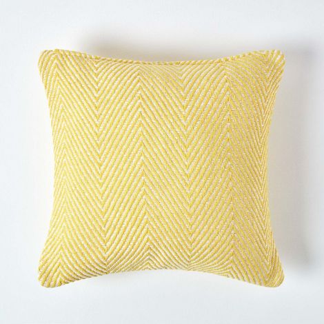 HOMESCAPES Cotton Yellow Halden Chevron Cushion Cover, 45 x 45 cm