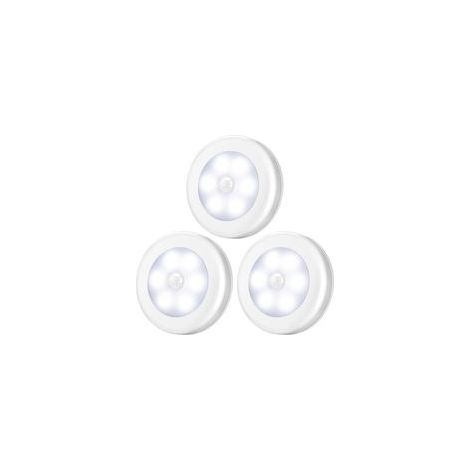 Lampe Détecteur de Mouvement, LED Detecteur Mouvement, Lampe de Placard, Alimenté par Batterie (Non Inclus), pour Penderie/Étagère/Entrée/Garage/Cuisine/Passage, 3 Pack (Blanc)
