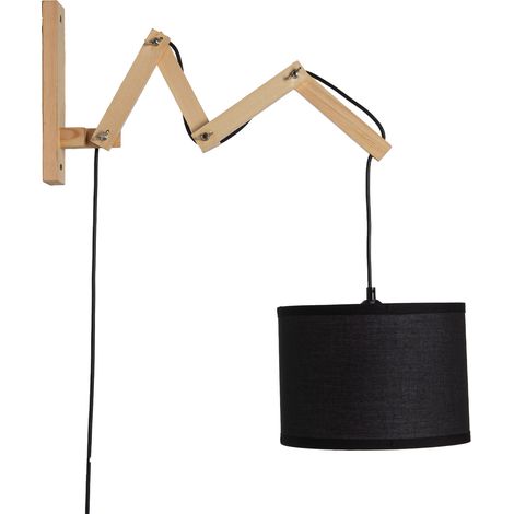 Applique murale extensible en bois avec abat-jour en tissu noir