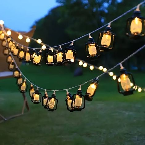 Guirlande lumineuse noire, rechargeable, 6 mètres de long, 40 ampoules (câble de chargement non inclus, lumière blanc chaud). (1/5)