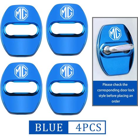 (A-bleu-4PCS) Cache-serrure universel en acier inoxydable anti-usure pour portières de voiture, compatible avec MG HS ZS GS 3 5 6 7 Hector TF GT ZR (1/4)