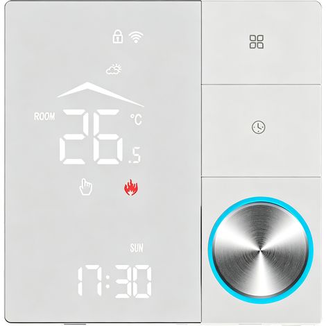 Thermostat Connecté WiFi 16A pour Chauffage au Sol Électrique et Chaudière, Régulation par Bouton Rotatif avec Fonction de Liaison Intelligente