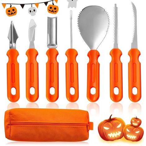 Un ensemble de 7 outils de sculpture de citrouilles en acier inoxydable est parfait pour les décorations d'Halloween pour les enfants et la maison. (1/5)