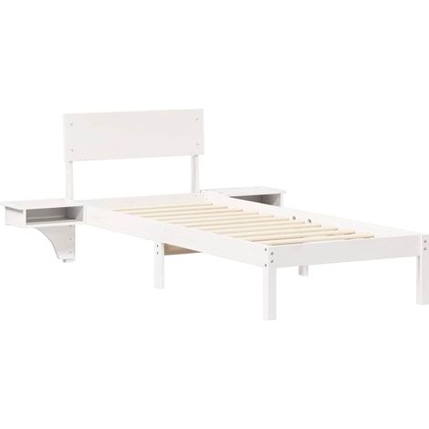 Lit adulte，Cadre de lit avec tables de chevet Blanc Bois massif en pin CFW6505326 (1/5)