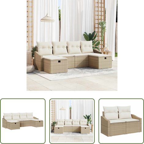 vidaXL Poly Rattan - Garten-Sofa-Set mit Kissen 6 pcs Beige Poly Rattan (1/5)
