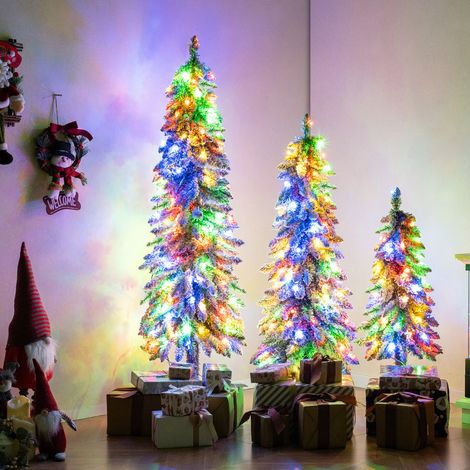 Lot de 3 Arbres de Noël Pré-Éclairés de 90/120/150cm avec 115+207+275 Pointes de Branches Enneigées 50 & 100 & 150 Lumières LED Multicolores (1/3)