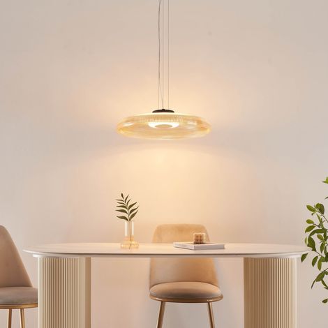 Suspension LED moderne verre texturé ambré et base noire - Ossara (1/5)