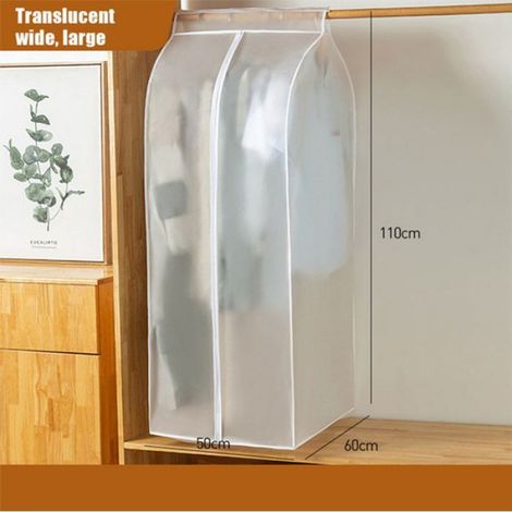 Lot de 2 housses de protection anti-poussière pour vêtements, 60 x 50 x 90 cm/60 x 50 x 110 cm, transparentes, grandes, avec fer (1/5)