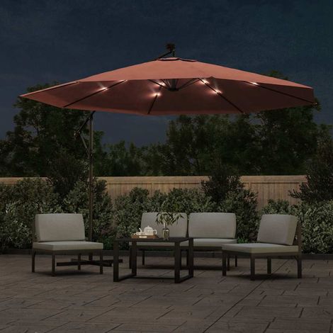 Parasol déporté avec lumières LED, Parasol pour Balcon Jardin Plage Terrasse, Terre cuite 350 cm OIB5465E (1/5)