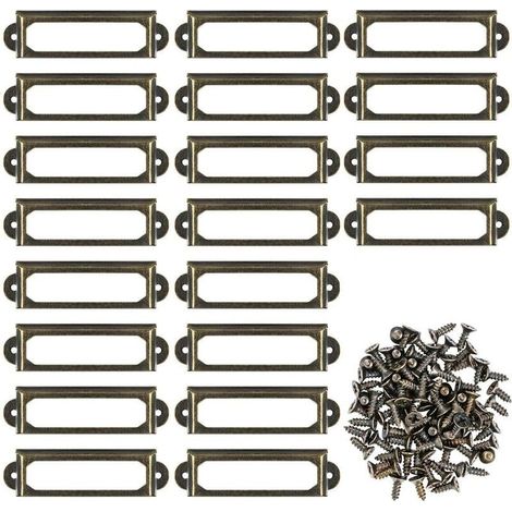 AlwaysH 20 Pcs Porte-étiquettes en Métal pour Bureau Bibliothèque Étagères Cadre Étiquette de Nom Vintage avec Vis 60x17mm (1/5)