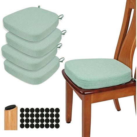 Lot de 4 coussins de chaise de salle à manger épais de 6,3 cm en forme de U en mousse haute densité confortables pour cuisine, antidérapants (vert clair) (1/5)