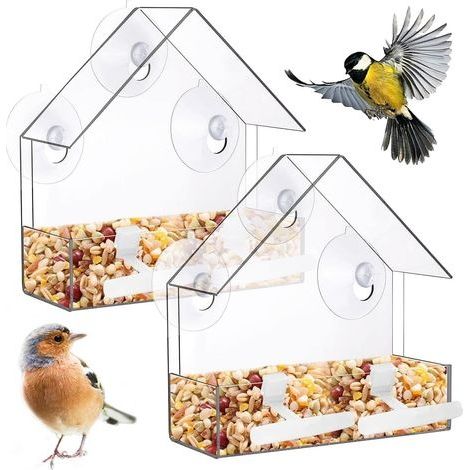 Mangeoire à Oiseaux de Petite fenêtre en Acrylique Transparent avec ventouses et Poteau Debout pour Nourrir Les Petits pinsons Sauvages Robin Rouges Gorges Mésanges Moineau (1/5)