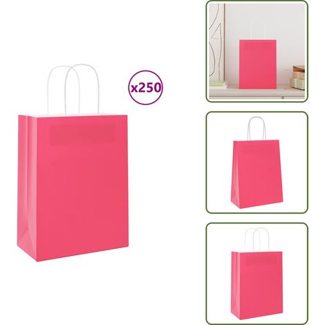 vidaXL Papiertragetaschen 250 Stk. mit Henkeln Rosa 21x11x28 cm