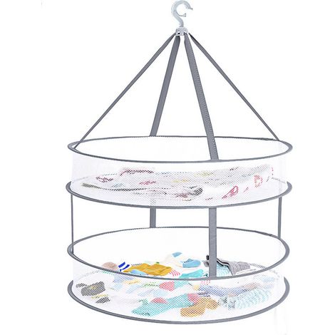 Séchoir à linge suspendu en filet à 2 niveaux, pliable, pour pulls et vêtements (45 cm / 17,7 po). (1/2)