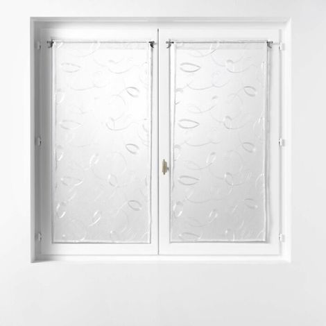 Paire droite passe tringle 2 x 60 x 90 cm voile sable brode hoops Blanc (1/3)