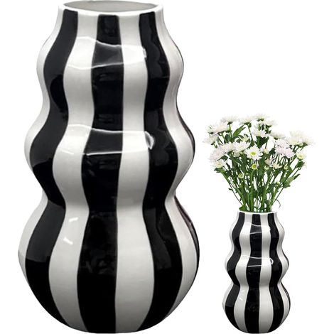 Vase décoratif en céramique à rayures pour intérieur, maison, salle de bain, cuisine, appartement (1/5)