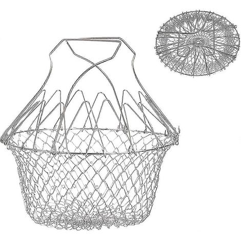 Panier à friture et à salade extensible en acier inoxydable, passoire télescopique de cuisine pour une utilisation polyvalente, bleu (1/4)