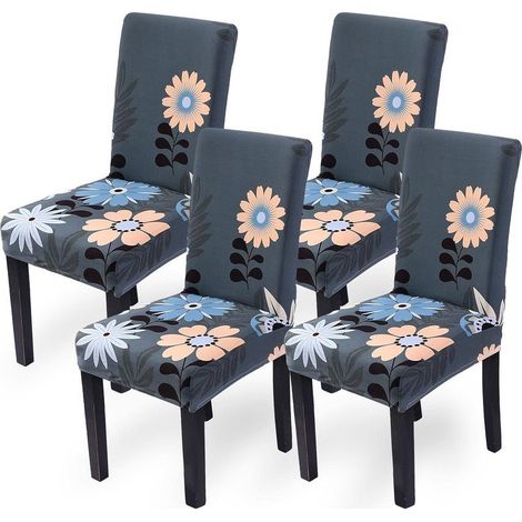 Housse de Chaise, Housse de Chaise Salle à Manger Extensible 4 Pièces, Amovible Lavable Décoration Housse pour Chaise Chaises Protecteur (1/5)