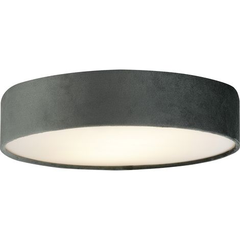 Plafoniera Contemporanea Tamburo Acciaio Grigio Tessuto Bianco 3 Luci E27 (1/5)