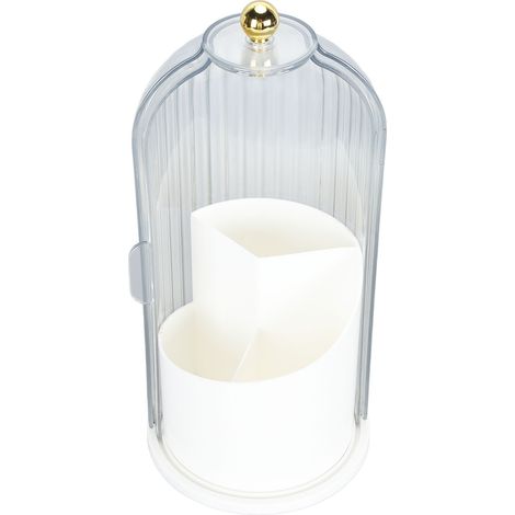 boîte de rangement-Rangement Rotatif pour Brosses de Maquillage avec Couvercle Transparent Anti-Poussière - Organiseur pour Vanité et Bureau, Base Blanche avec Contenants Multiples (1/5)